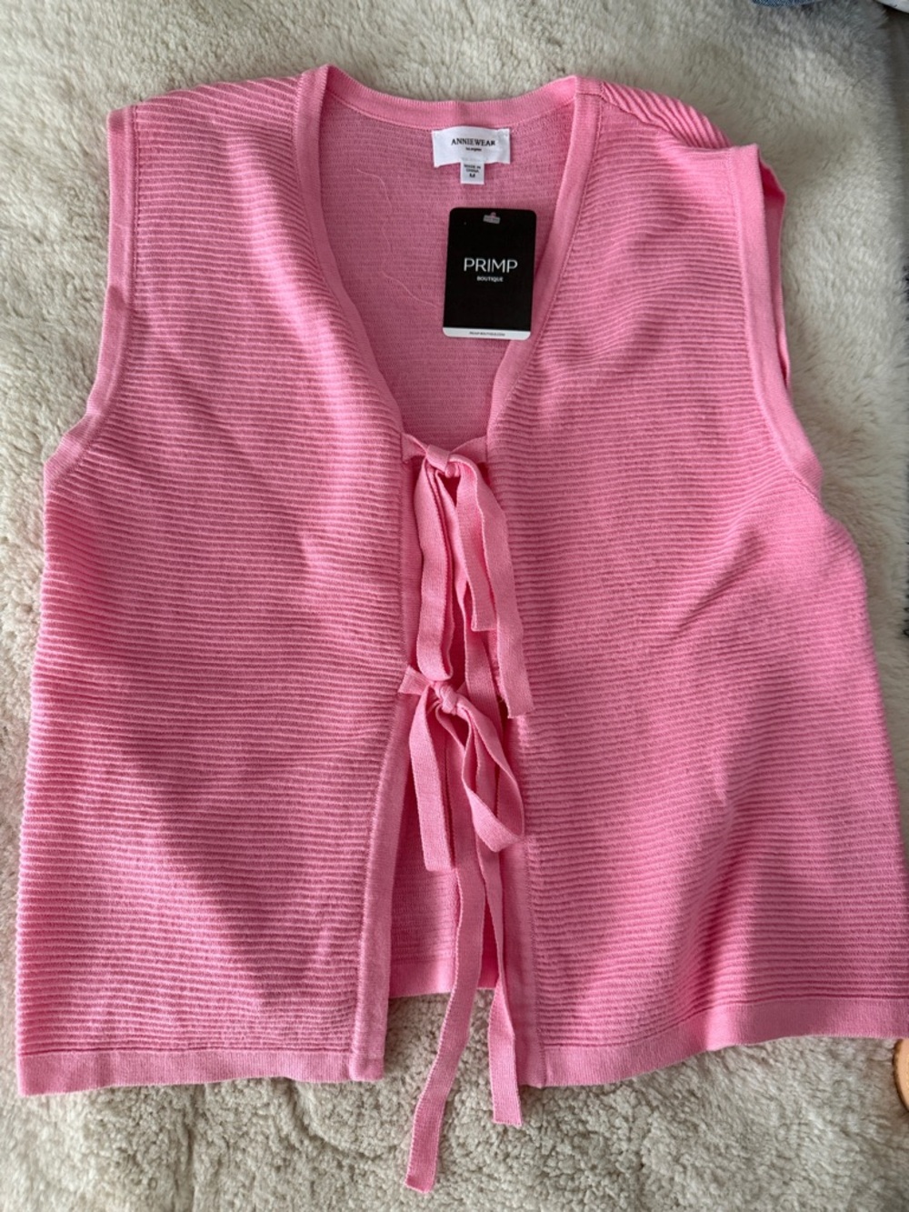ANNIE Pink Tie-Front Ribbed Knit Vest